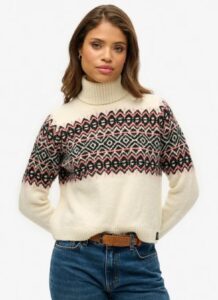 Fair Isle Roll Neck Jumper, Ecru 